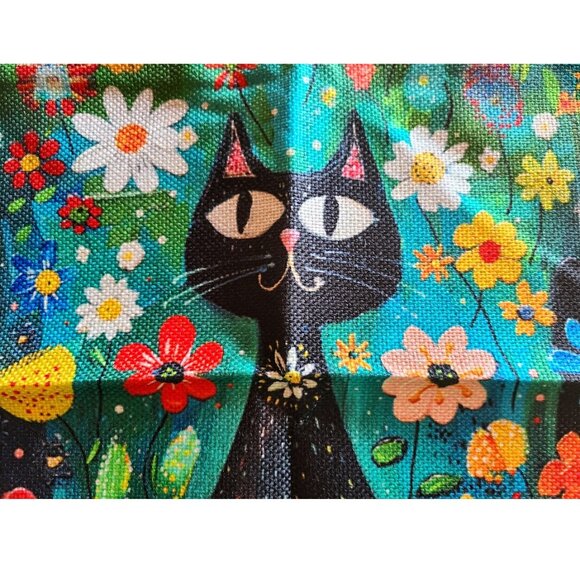 Black Cat Decorative Throw Pillow Cover Case Floral Decor Sofa Couch Accent 20" - Picture 3 of 9